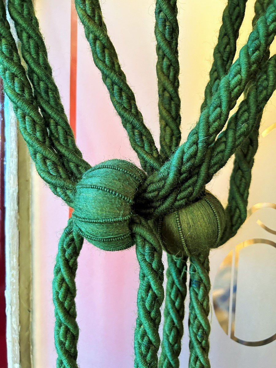 Three Pairs Of Green Wool Trimmed Curtain Tiebacks - Second Empire, Circa 1860-photo-2