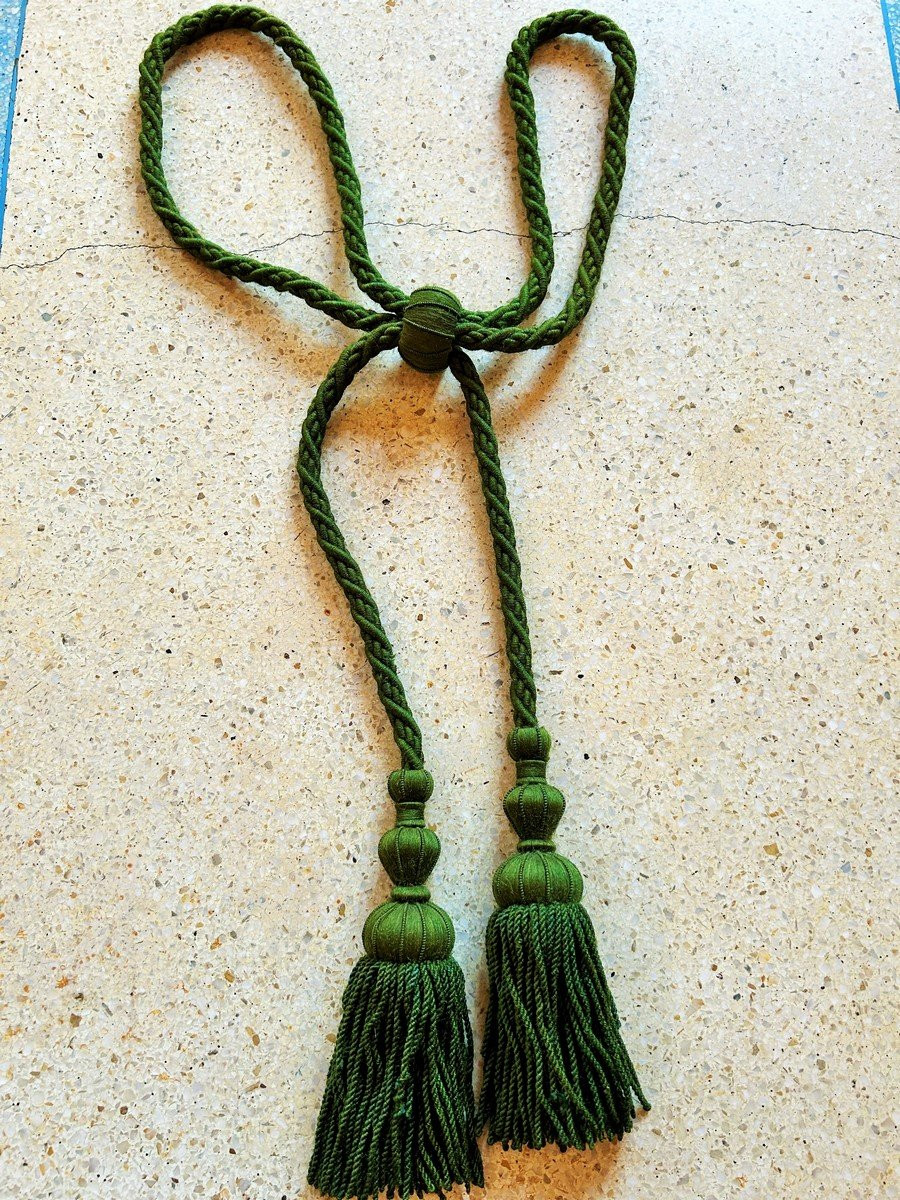 Three Pairs Of Green Wool Trimmed Curtain Tiebacks - Second Empire, Circa 1860-photo-3
