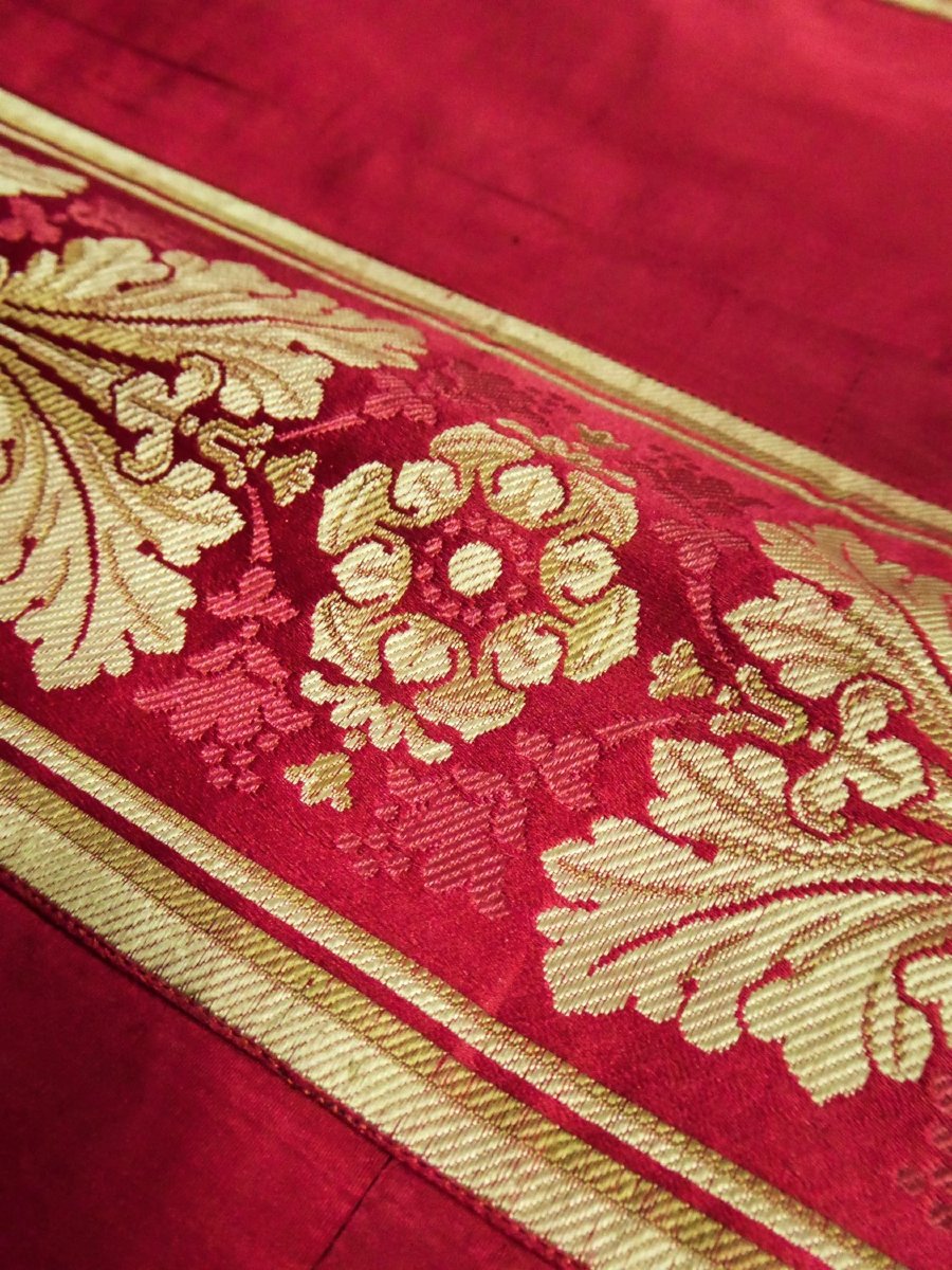  Two Taffeta Valances With Empire/restoration Woven Silk Borders, Circa 1820-photo-2