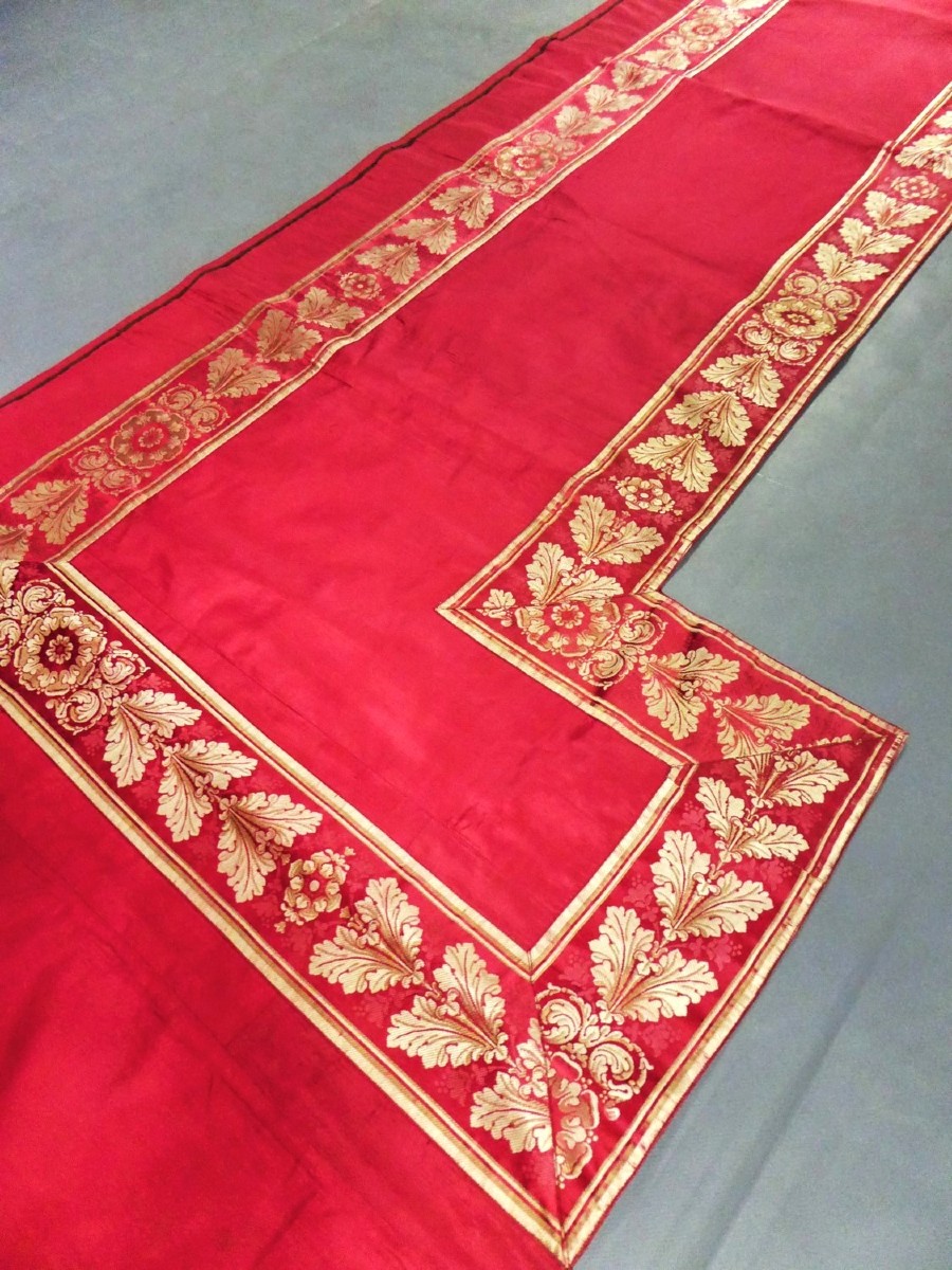  Two Taffeta Valances With Empire/restoration Woven Silk Borders, Circa 1820