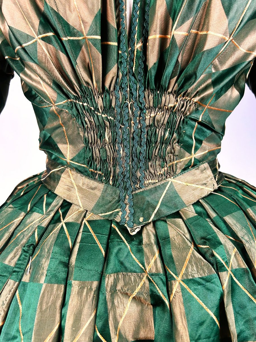 Checkered Damask Crinoline Day Dress - Early Second Empire Period, Circa 1855-photo-1