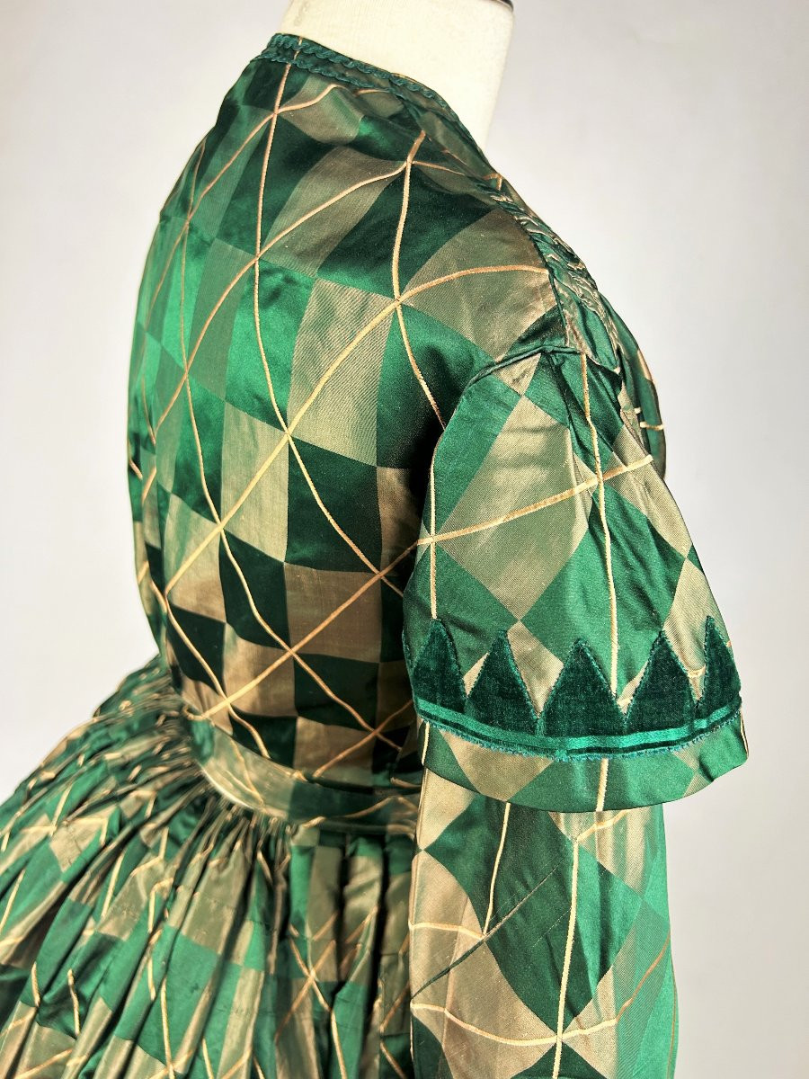 Checkered Damask Crinoline Day Dress - Early Second Empire Period, Circa 1855-photo-5