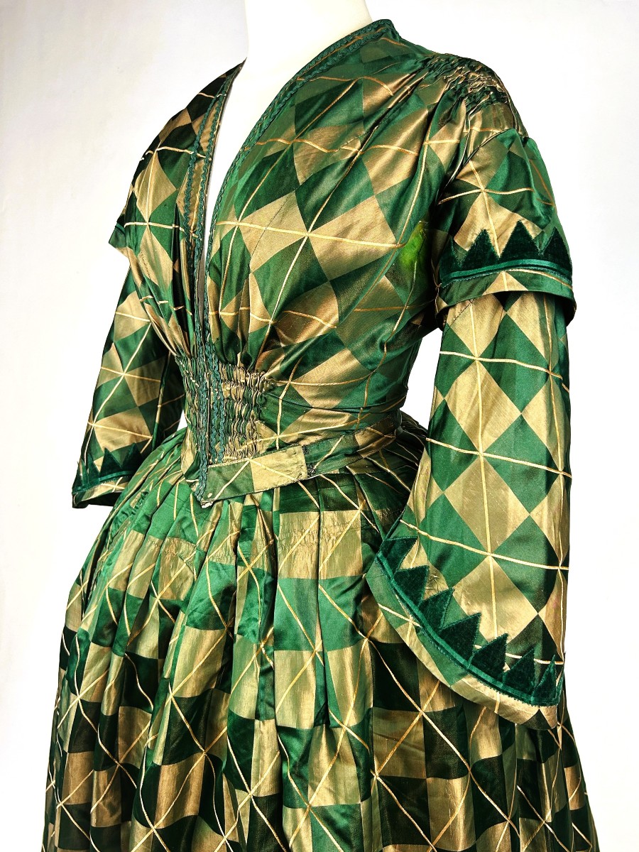 Checkered Damask Crinoline Day Dress - Early Second Empire Period, Circa 1855