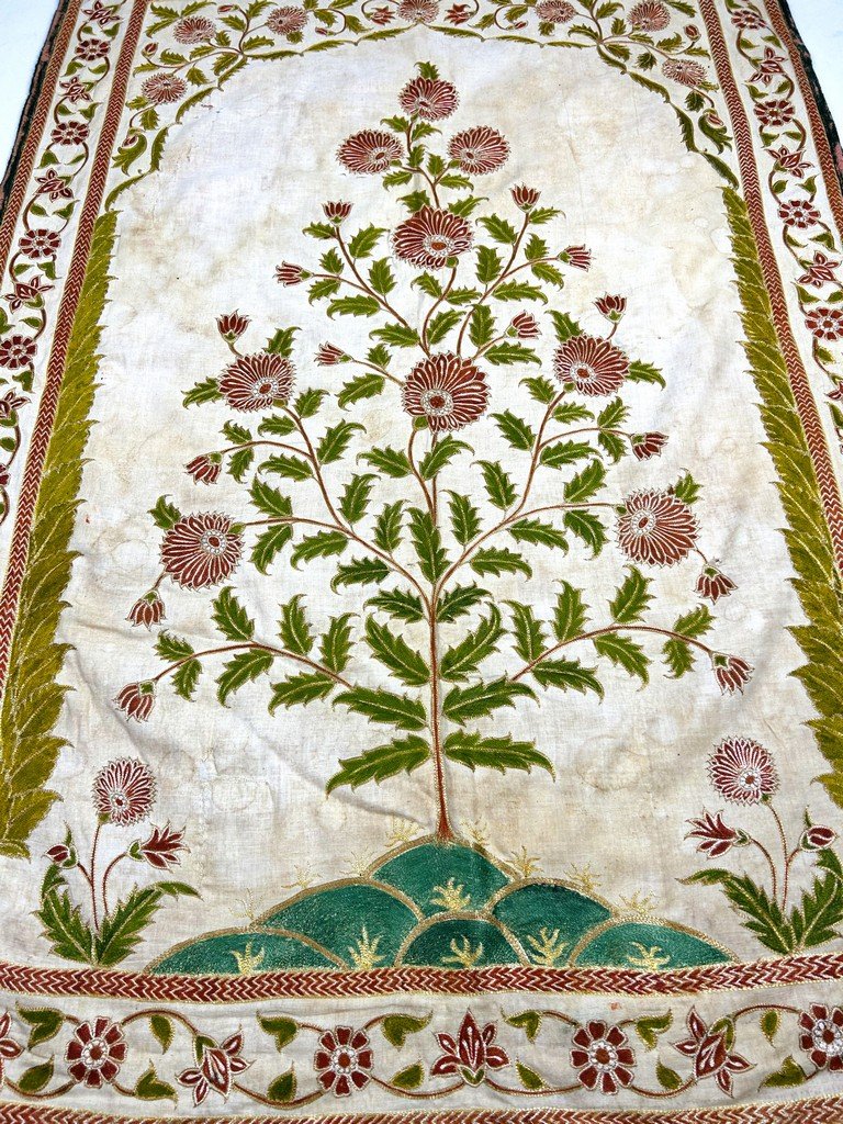 Tenture Moghole à l'arbre de vie - Indes Gujarat début XXe siècle-photo-2
