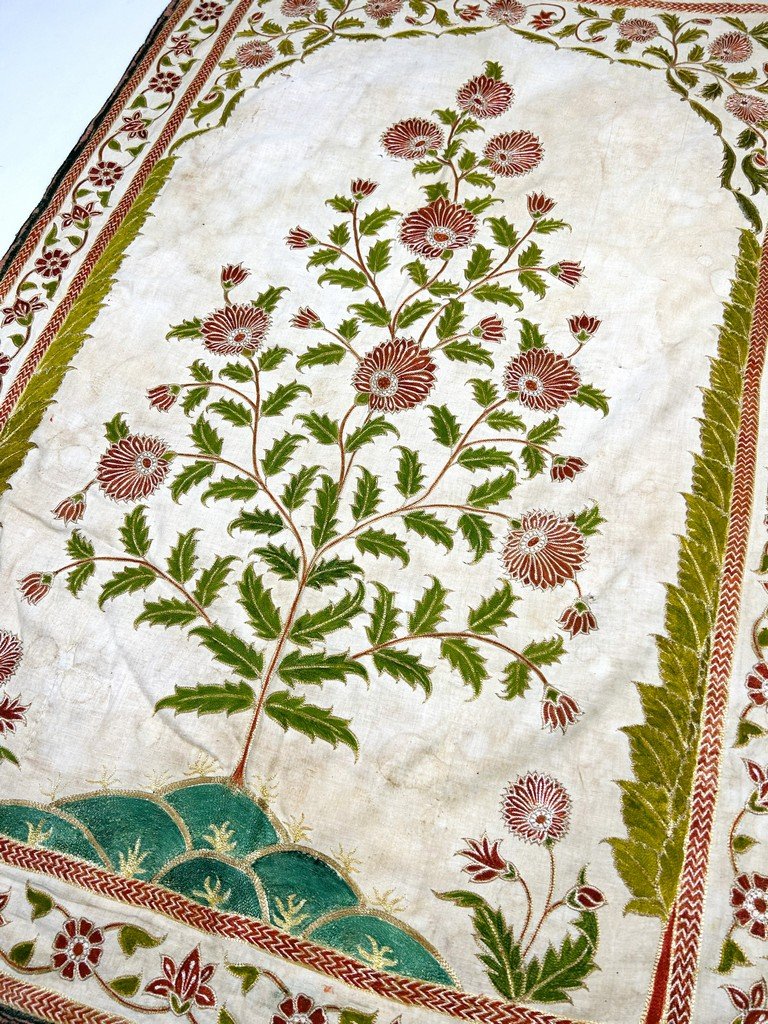 Tenture Moghole à l'arbre de vie - Indes Gujarat début XXe siècle-photo-3