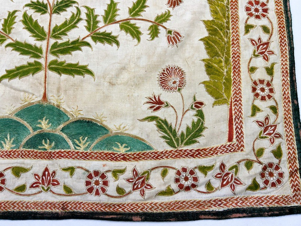 Tenture Moghole à l'arbre de vie - Indes Gujarat début XXe siècle-photo-4