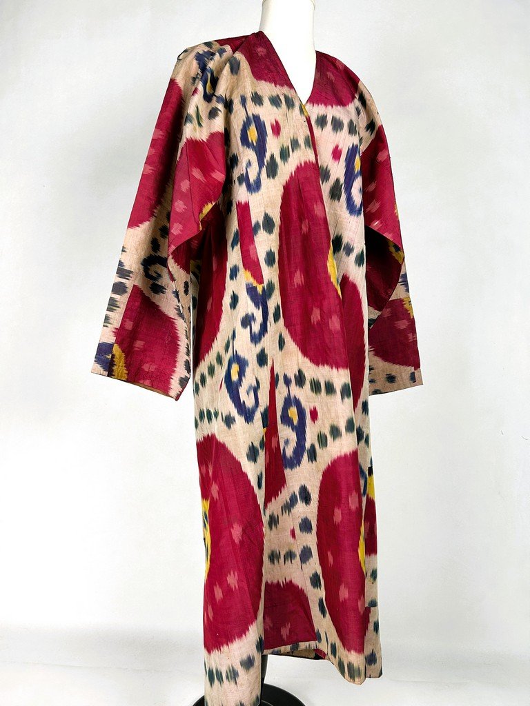 Manteau Chapan en Ikat de soie nommé Abra - Ouzbékistan Boukhara Circa 1900-photo-3