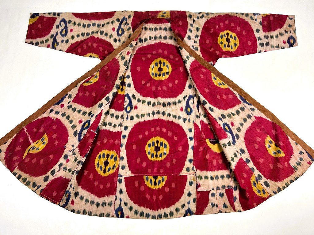 Manteau Chapan en Ikat de soie nommé Abra - Ouzbékistan Boukhara Circa 1900-photo-5