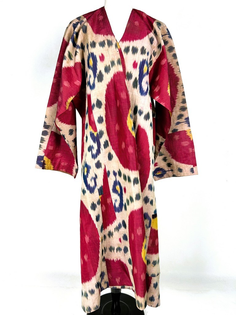Manteau Chapan en Ikat de soie nommé Abra - Ouzbékistan Boukhara Circa 1900
