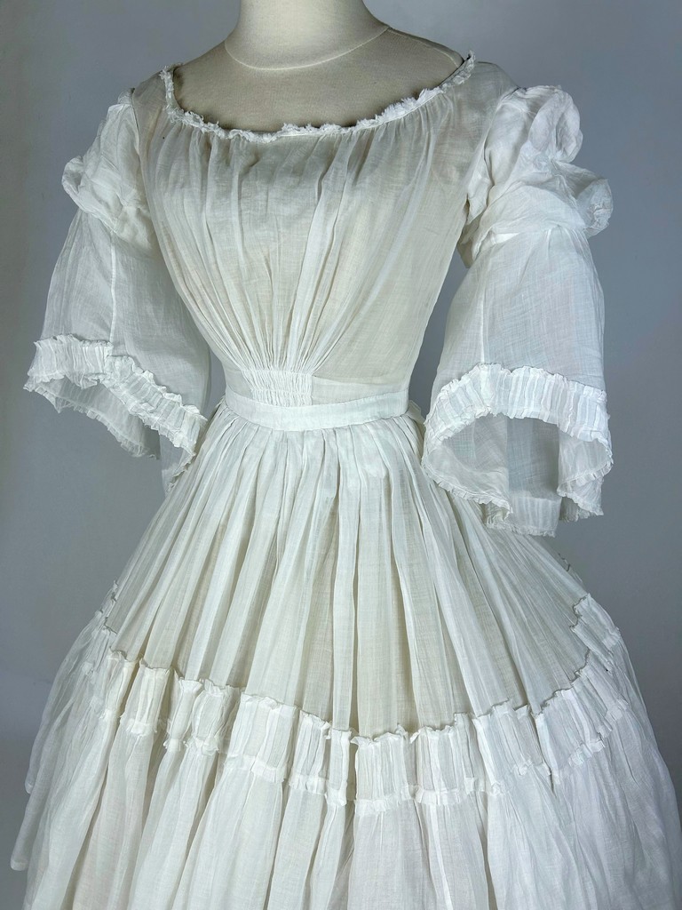 A White Muslin Crinoline Walking Dress - France Circa 1845-1855