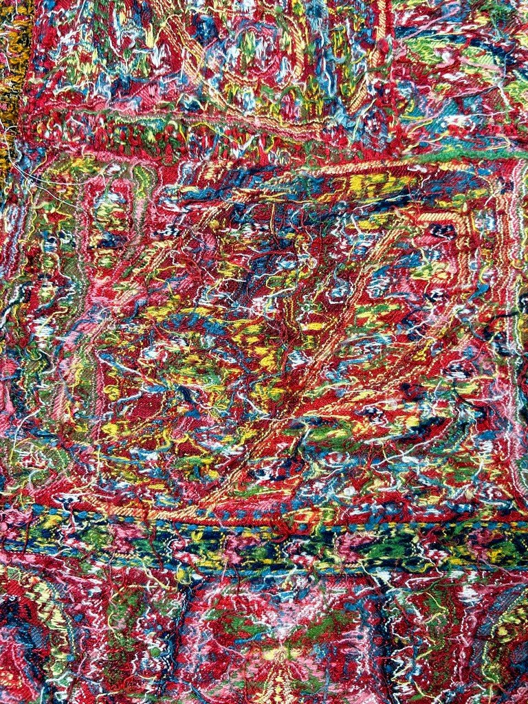 Châle Cachemire espoliné des Indes à réserve verte - Période Sick Circa 1840-photo-3