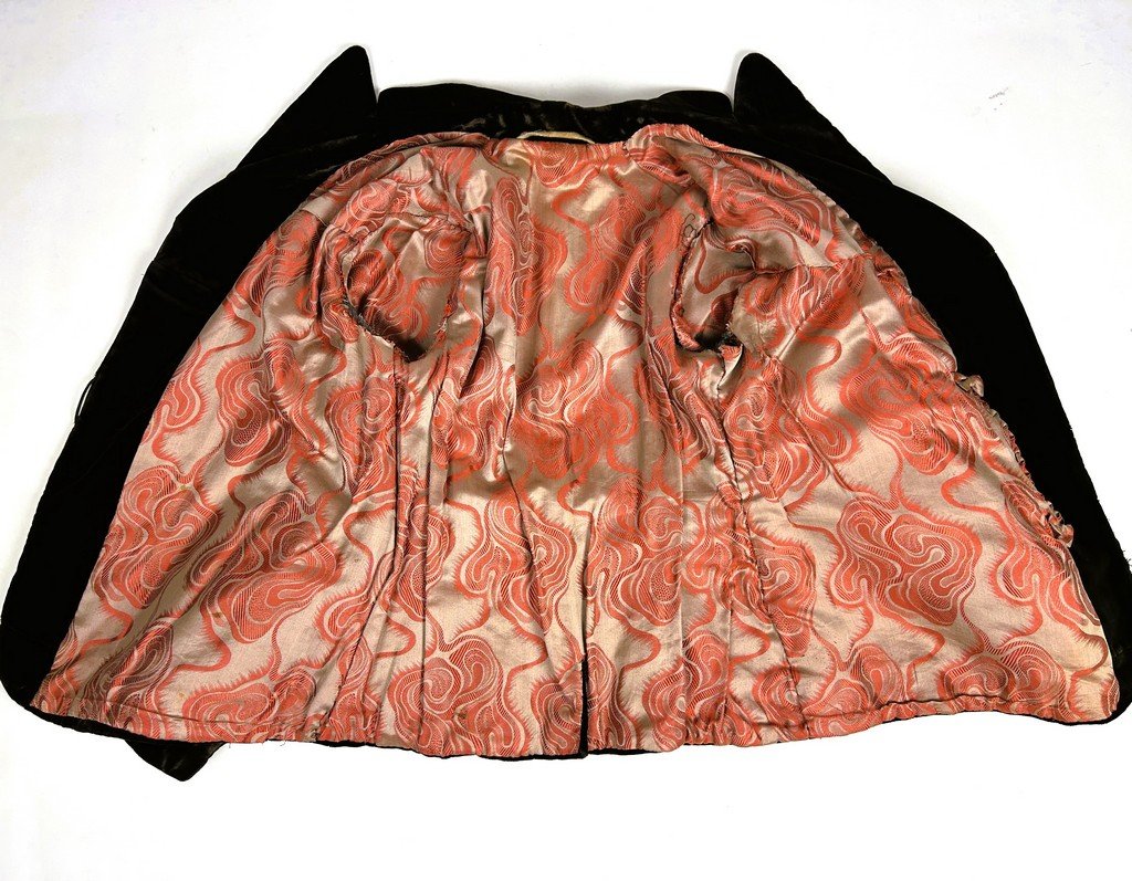 Brown Plush Velvet Jacket With Art Deco Lining - France Circa 1930 -1940-photo-4