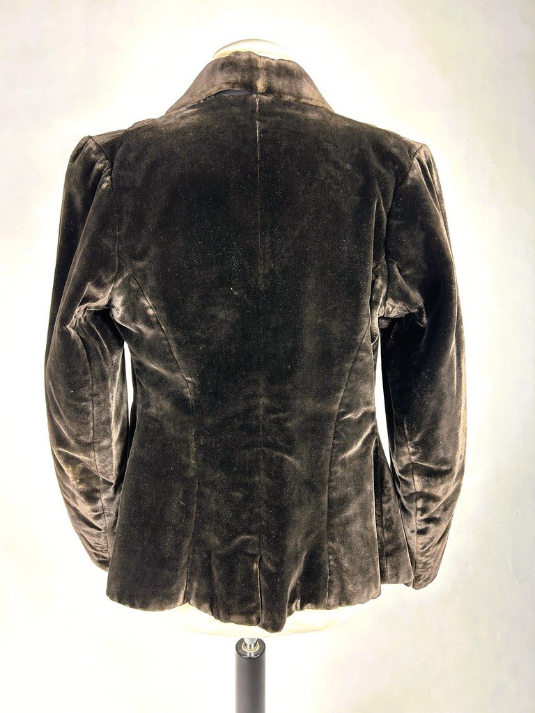 Brown Plush Velvet Jacket With Art Deco Lining - France Circa 1930 -1940-photo-2