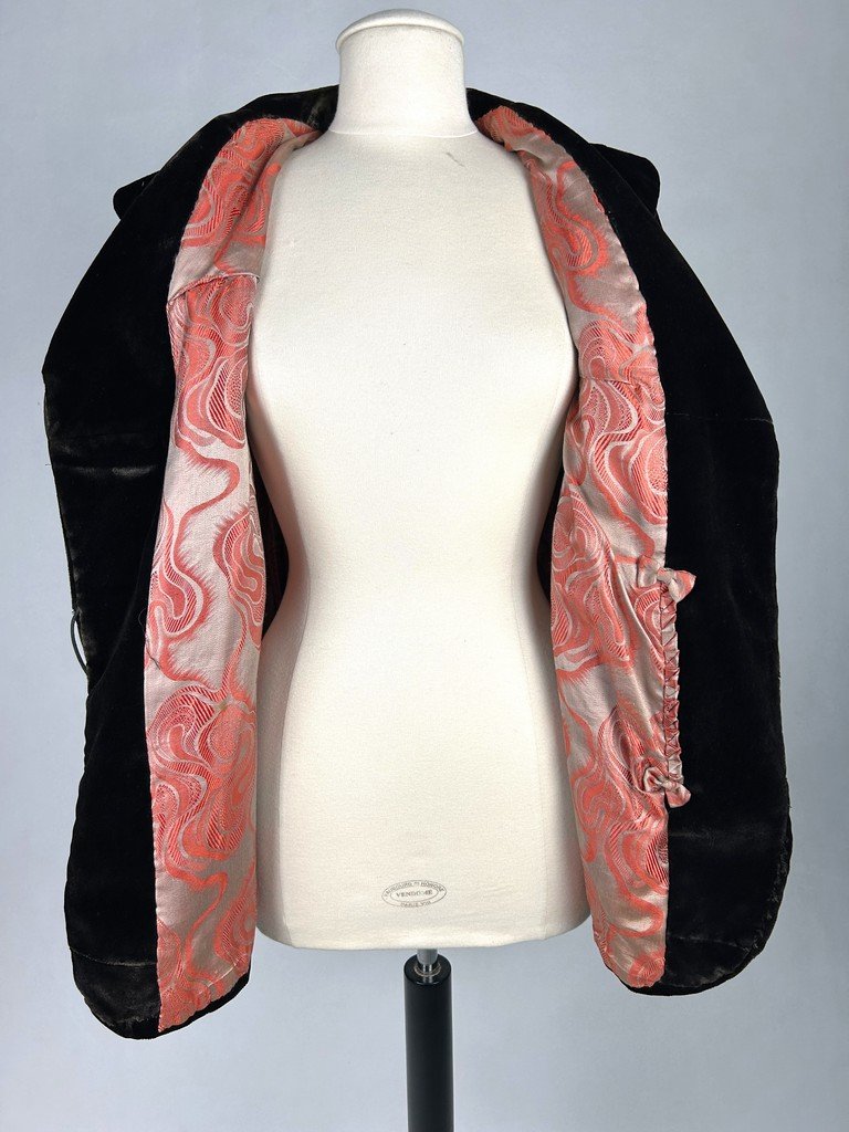 Brown Plush Velvet Jacket With Art Deco Lining - France Circa 1930 -1940-photo-3