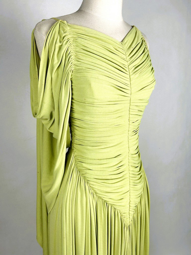 Robe du soir de Madame Grès (attribuée à) en jersey vert céladon - Paris Circa 1935-1940-photo-2