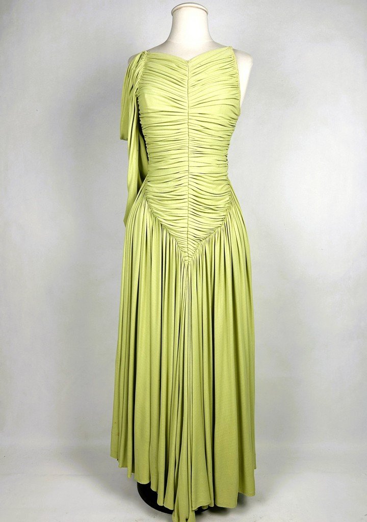 Robe du soir de Madame Grès (attribuée à) en jersey vert céladon - Paris Circa 1935-1940-photo-3