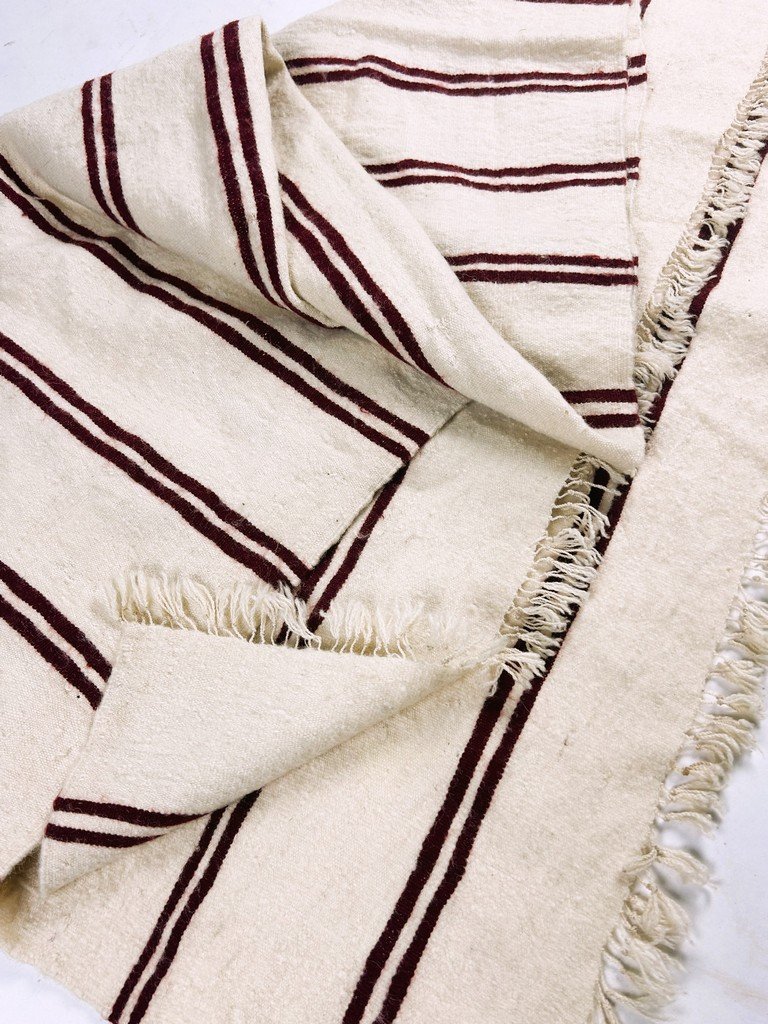 Berber Shawl Or Plaid In Arm-woven Sheep Wool - Southern Tunisia Circa 1970-80-photo-7