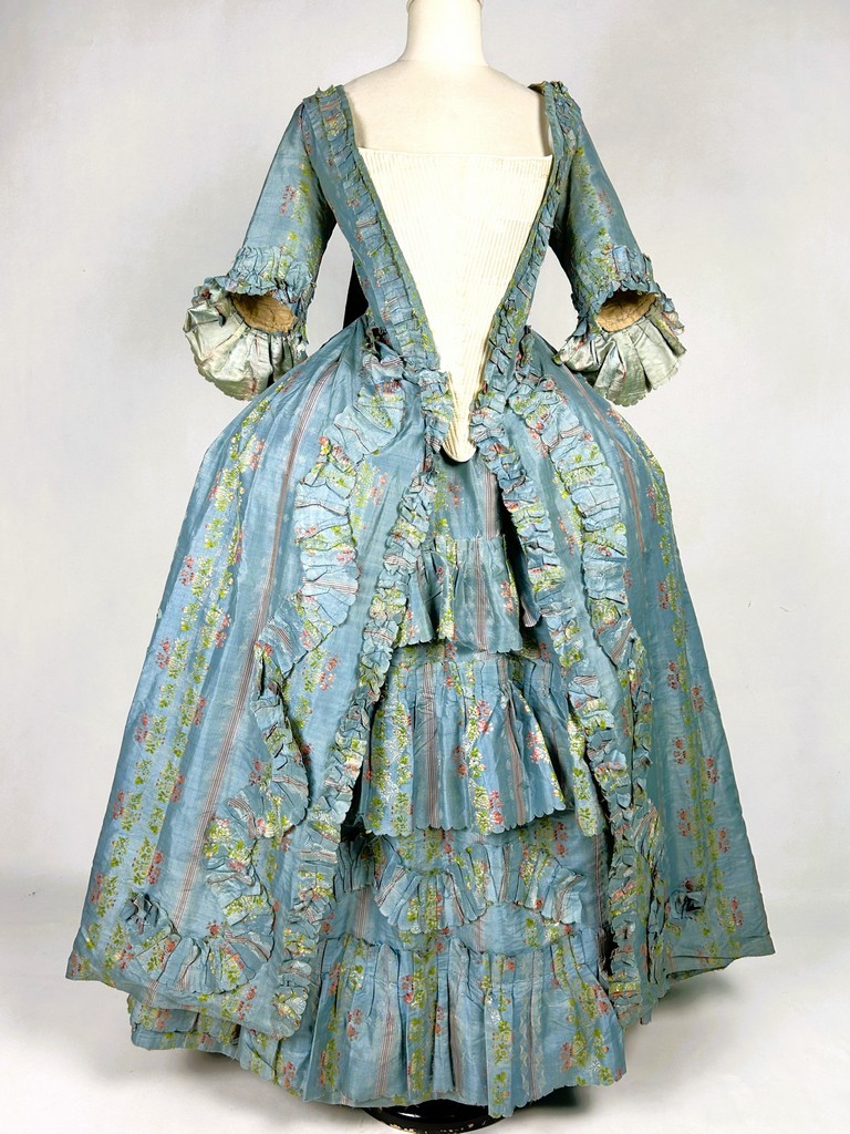 French Dress In Blue Edged Taffeta Nattier - France Circa 1780
