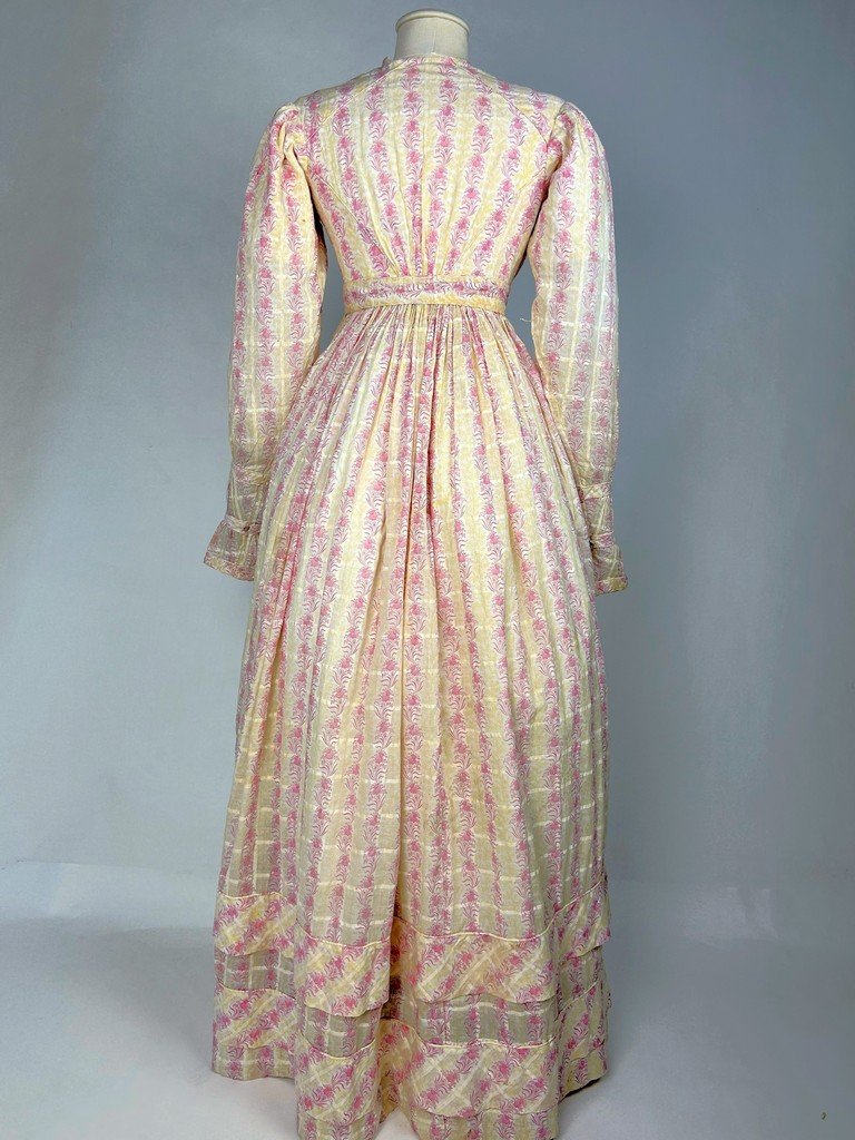 Robe d'été en mousseline imprimée - Angleterre période Regency Circa 1820-photo-4