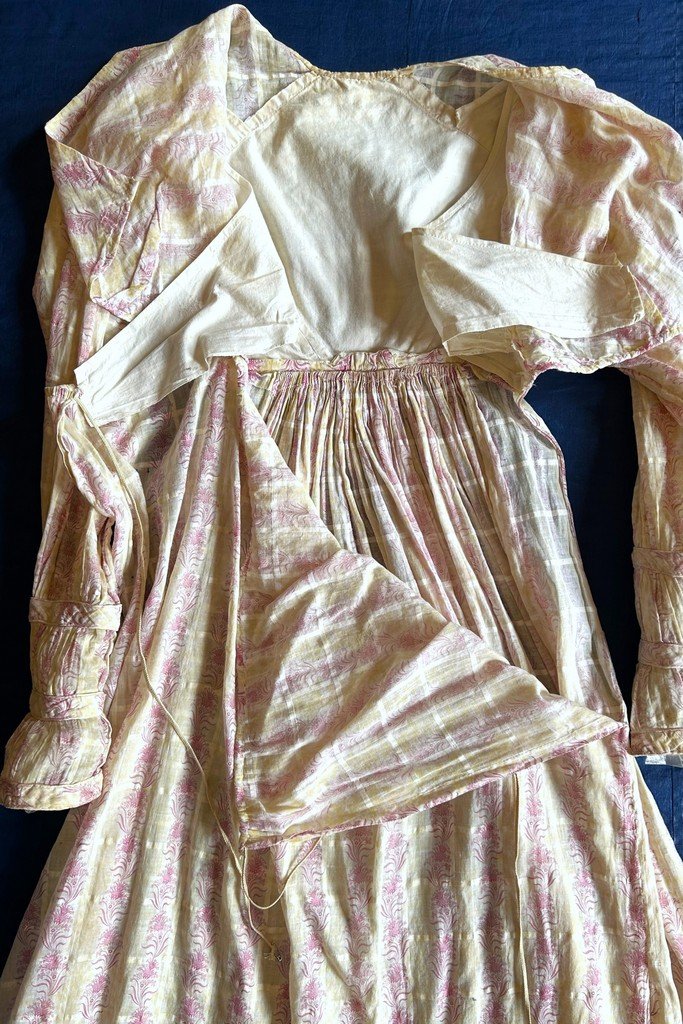 Robe d'été en mousseline imprimée - Angleterre période Regency Circa 1820-photo-7