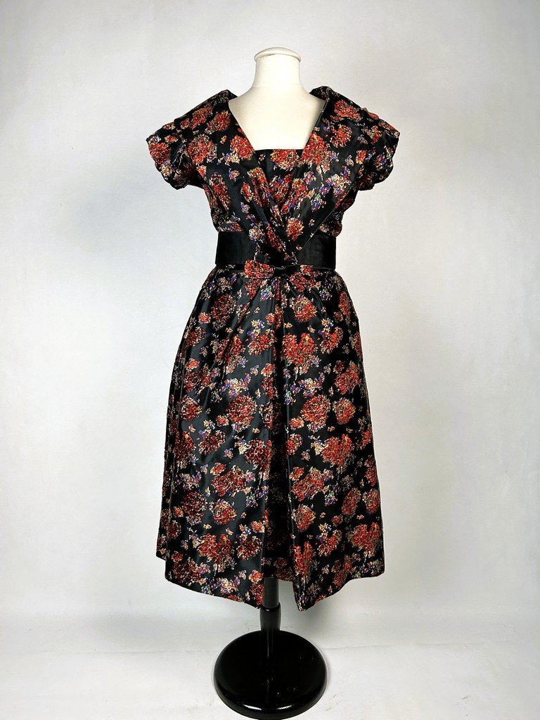 Velvet Sabre Cocktail Dress - France Circa 1955-photo-2