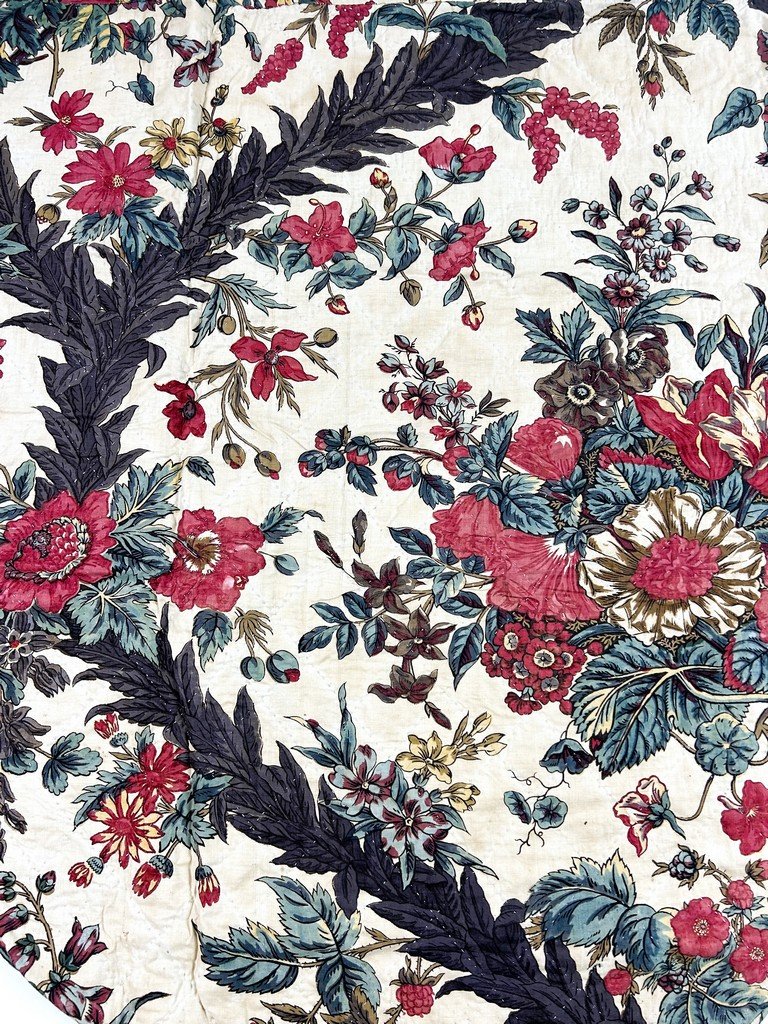 Un lambrequin en Indienne imprimée à la planche - Manufacture d'Alsace ou Suisse Circa 1810-photo-1