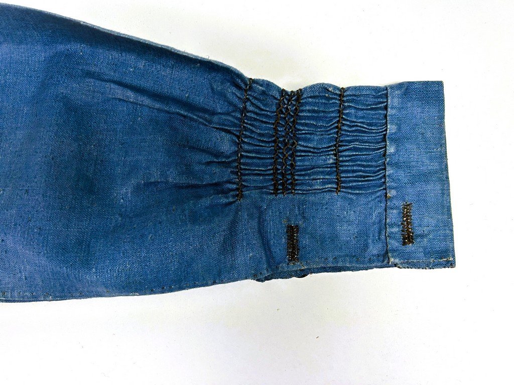 A Blouse Dress In Glazed And Smocked Indigo Linen - England, Edwardian Period, Late 19th Century-photo-1