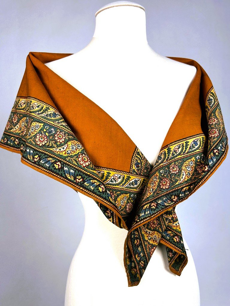 Fichu In Indienne Printed With Quarter Moons - Provence Circa 1820-photo-3