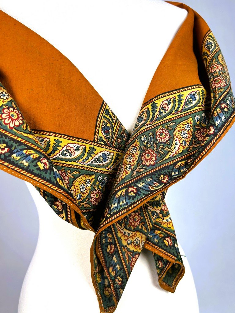 Fichu In Indienne Printed With Quarter Moons - Provence Circa 1820-photo-3