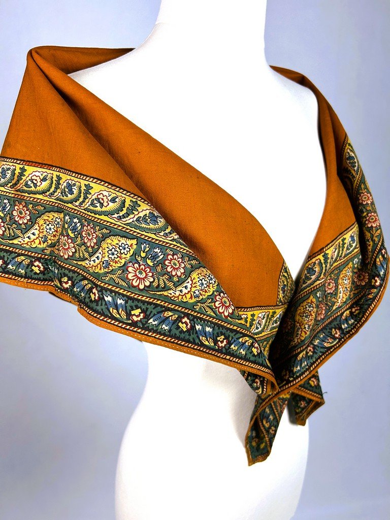 Fichu In Indienne Printed With Quarter Moons - Provence Circa 1820-photo-4