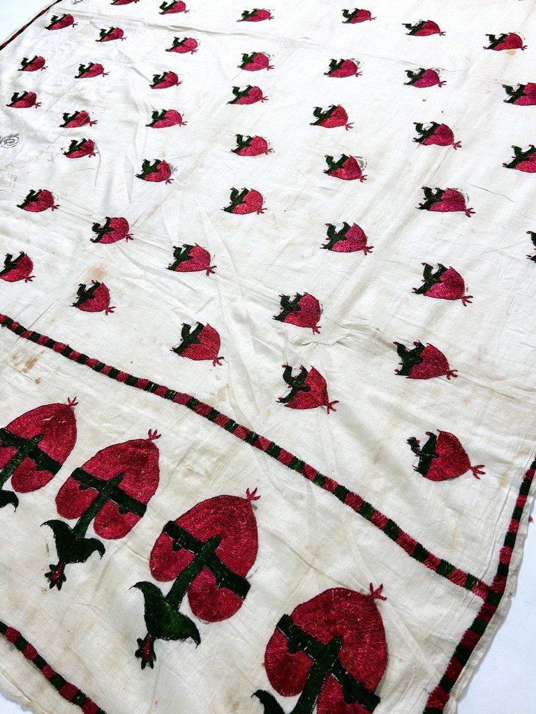 Châle nuptial "Abochini", coton brodé de soie floche - Sindh Indes Circa 1900