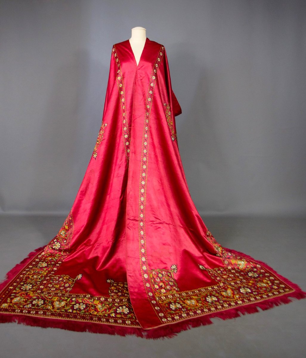 Cantonnière de tente Moghole ou de palais indien en satin brodé -  Indes XIXe siècle-photo-2