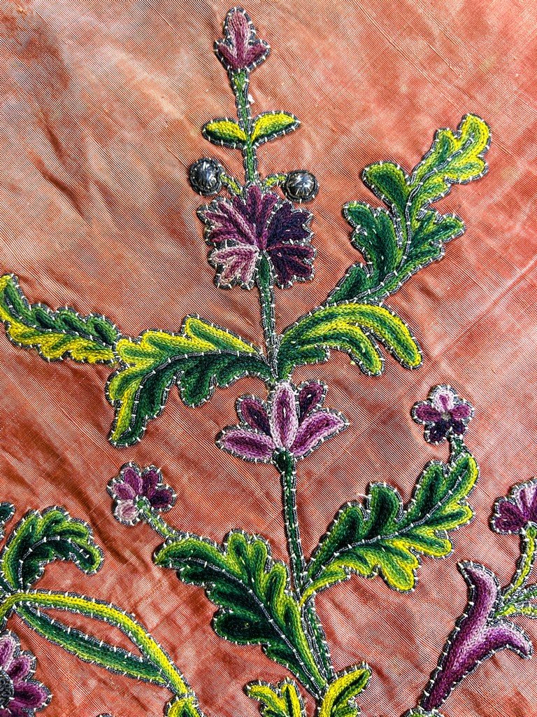 Silk Moiré Tablecloth Embroidered With Silver Thread And Cannetille - France, Early 18th Century -photo-4