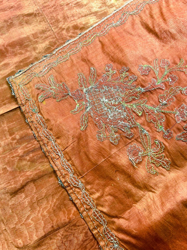 Silk Moiré Tablecloth Embroidered With Silver Thread And Cannetille - France, Early 18th Century -photo-6