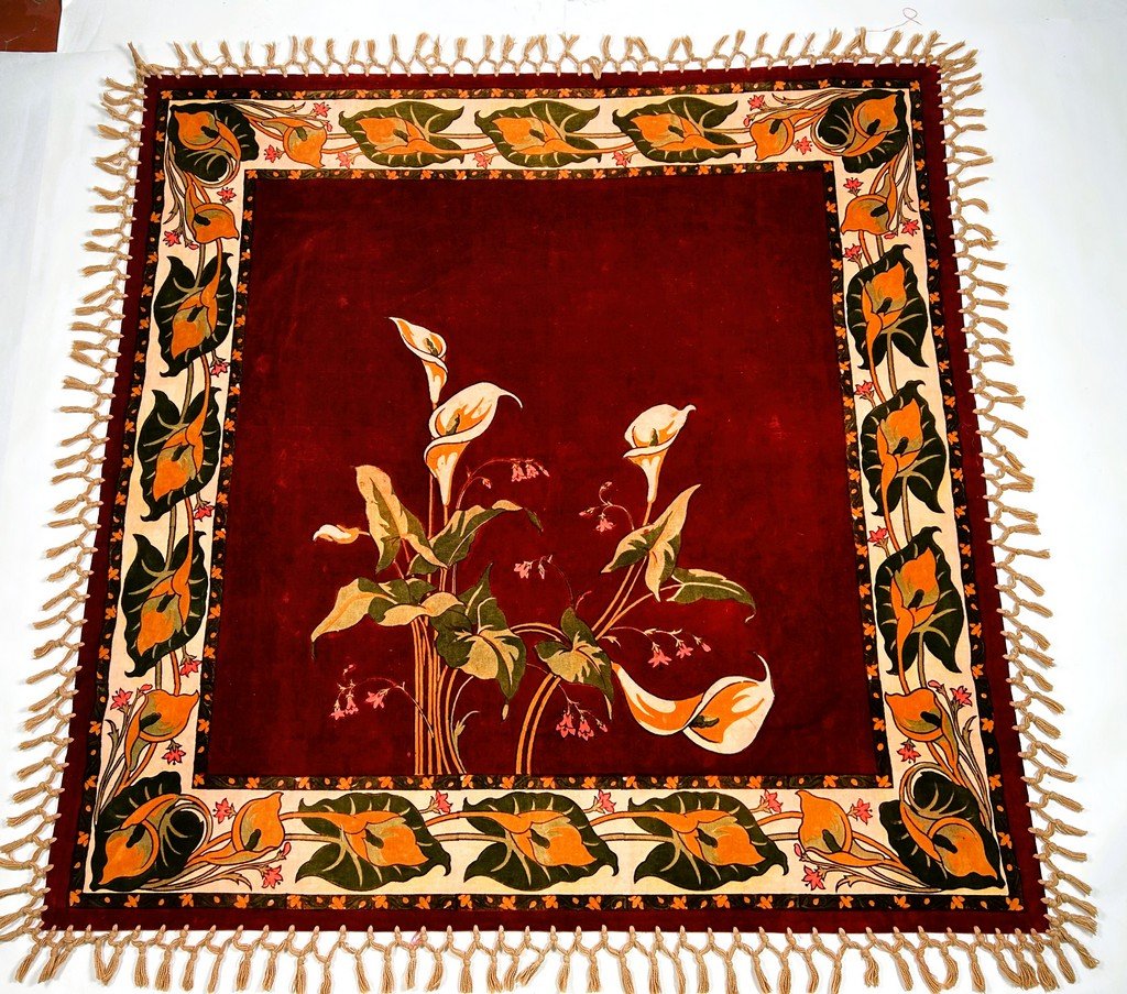 Art Nouveau Velvet Tablecloth Printed With Arums - France, Circa 1900-photo-2