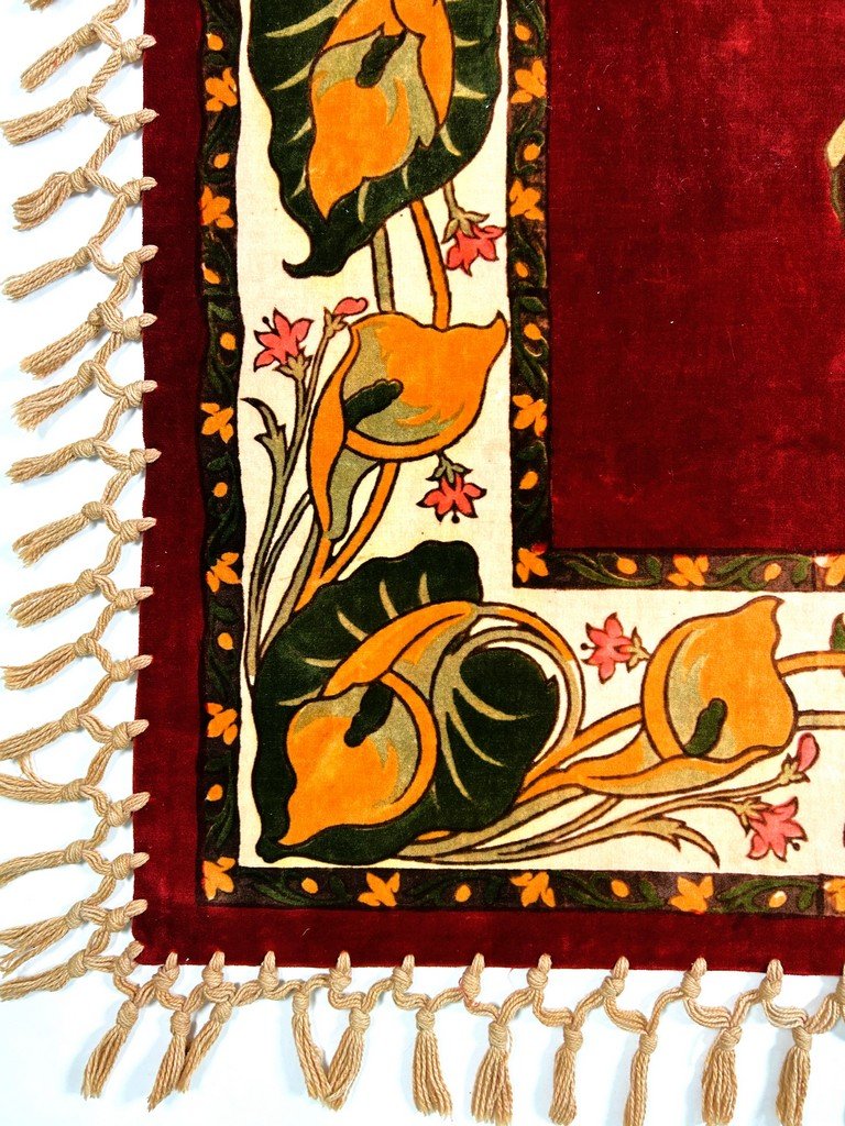 Art Nouveau Velvet Tablecloth Printed With Arums - France, Circa 1900-photo-3