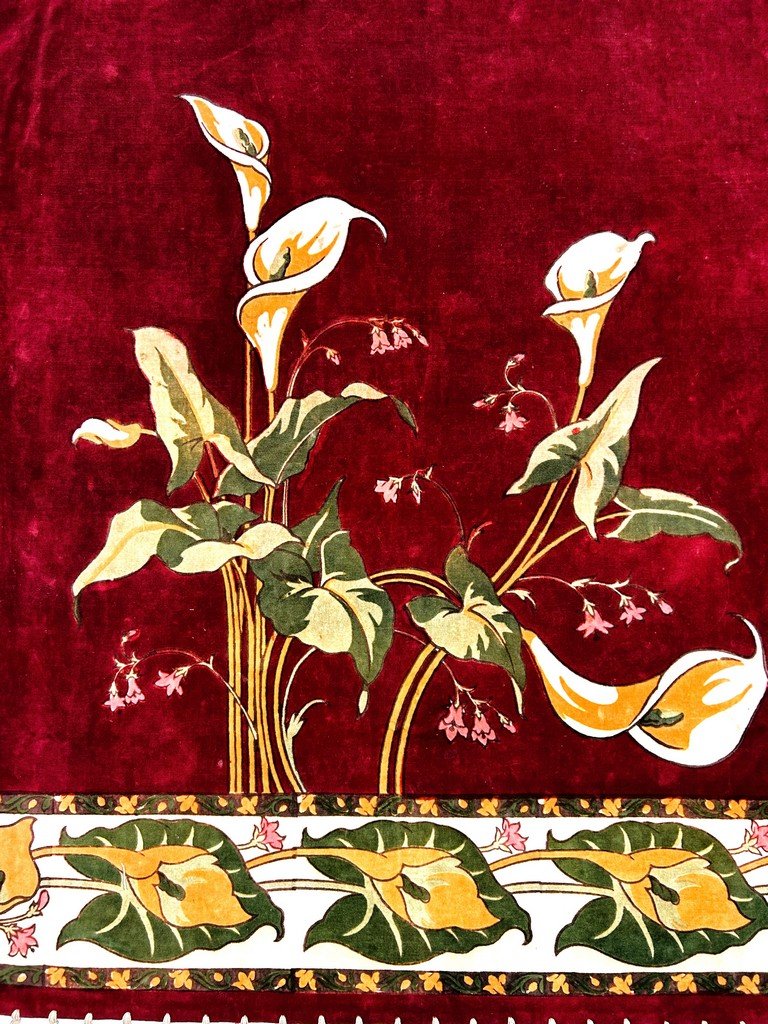 Art Nouveau Velvet Tablecloth Printed With Arums - France, Circa 1900-photo-4