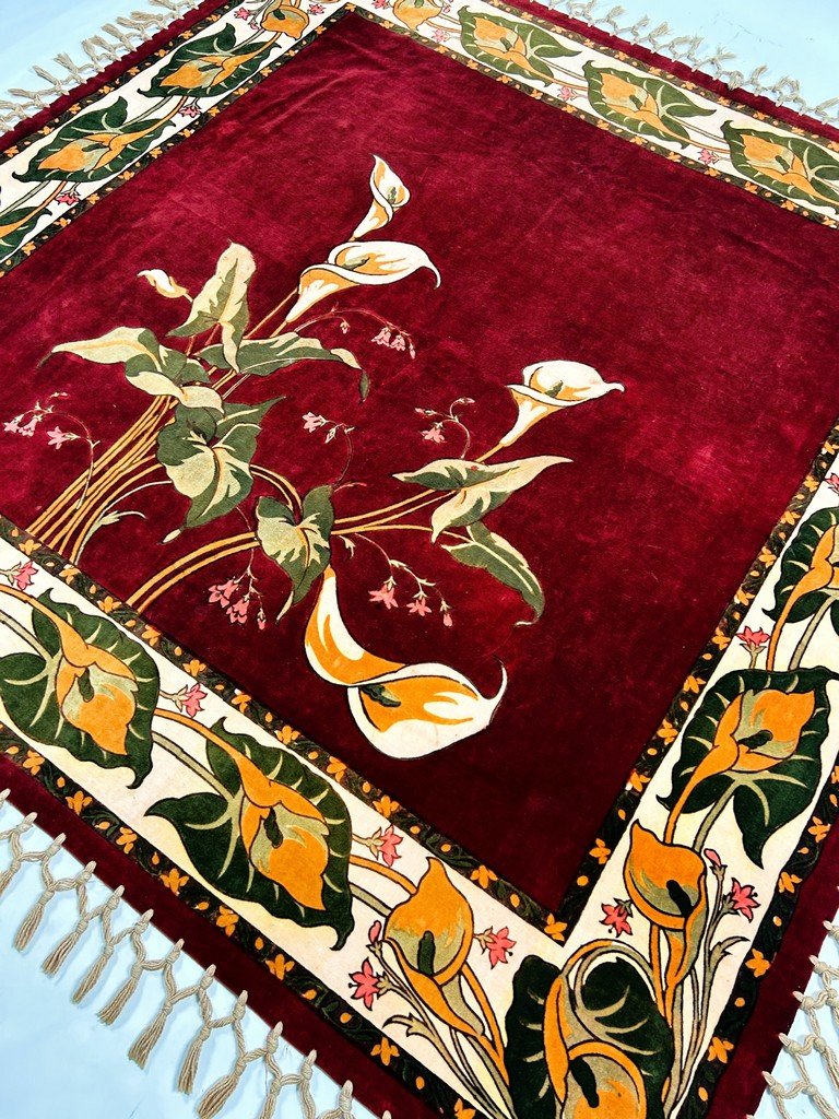 Art Nouveau Velvet Tablecloth Printed With Arums - France, Circa 1900-photo-1