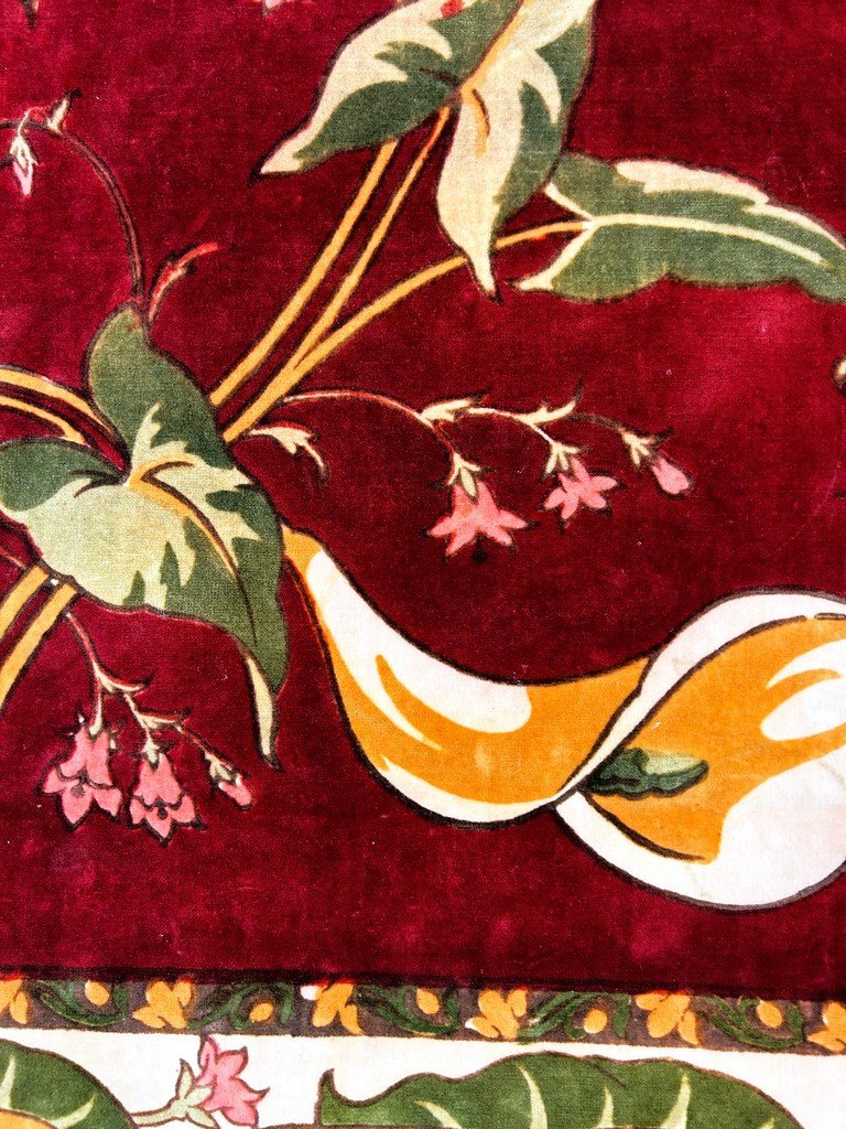 Art Nouveau Velvet Tablecloth Printed With Arums - France, Circa 1900-photo-2