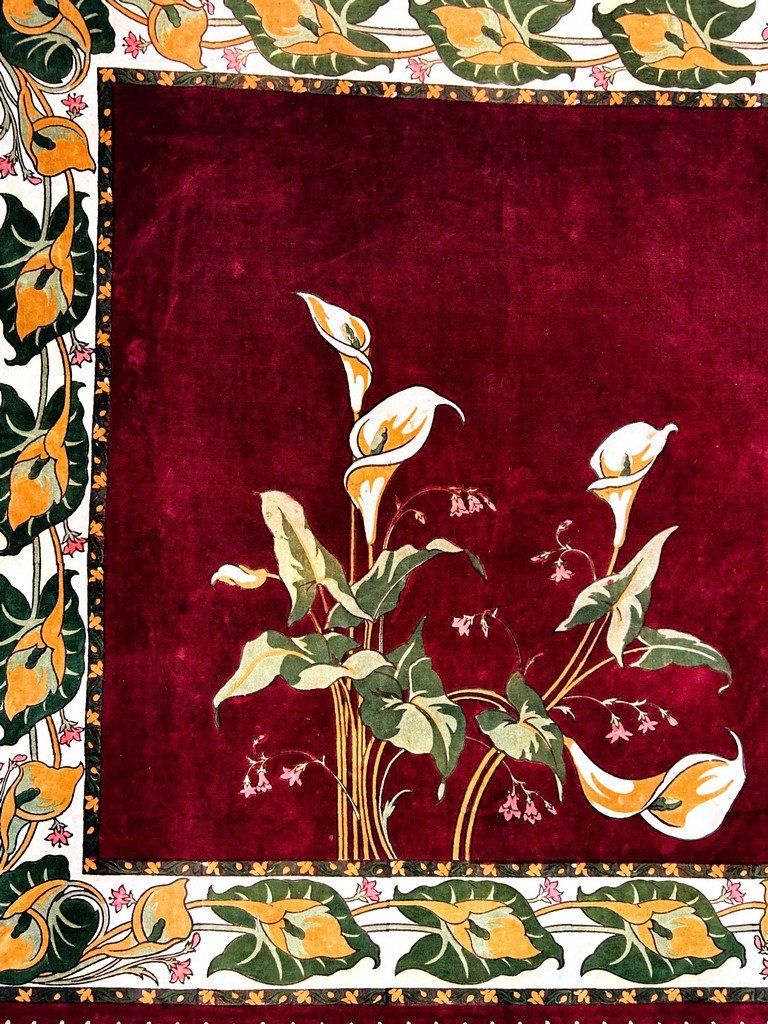 Art Nouveau Velvet Tablecloth Printed With Arums - France, Circa 1900-photo-3
