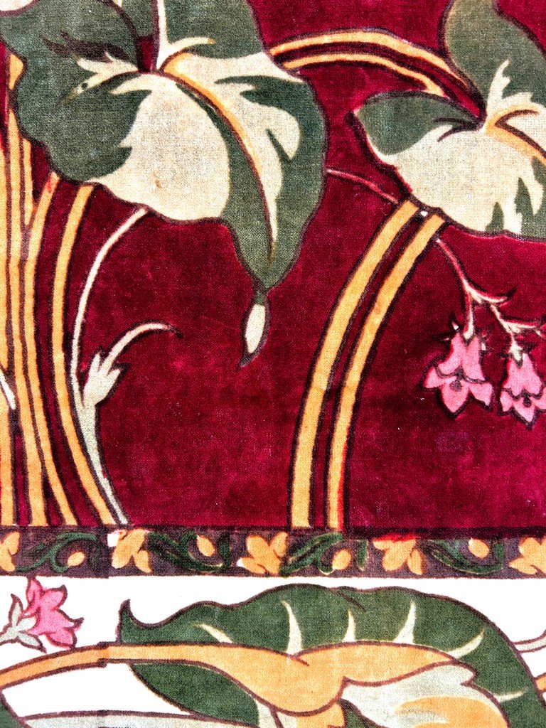 Art Nouveau Velvet Tablecloth Printed With Arums - France, Circa 1900-photo-6