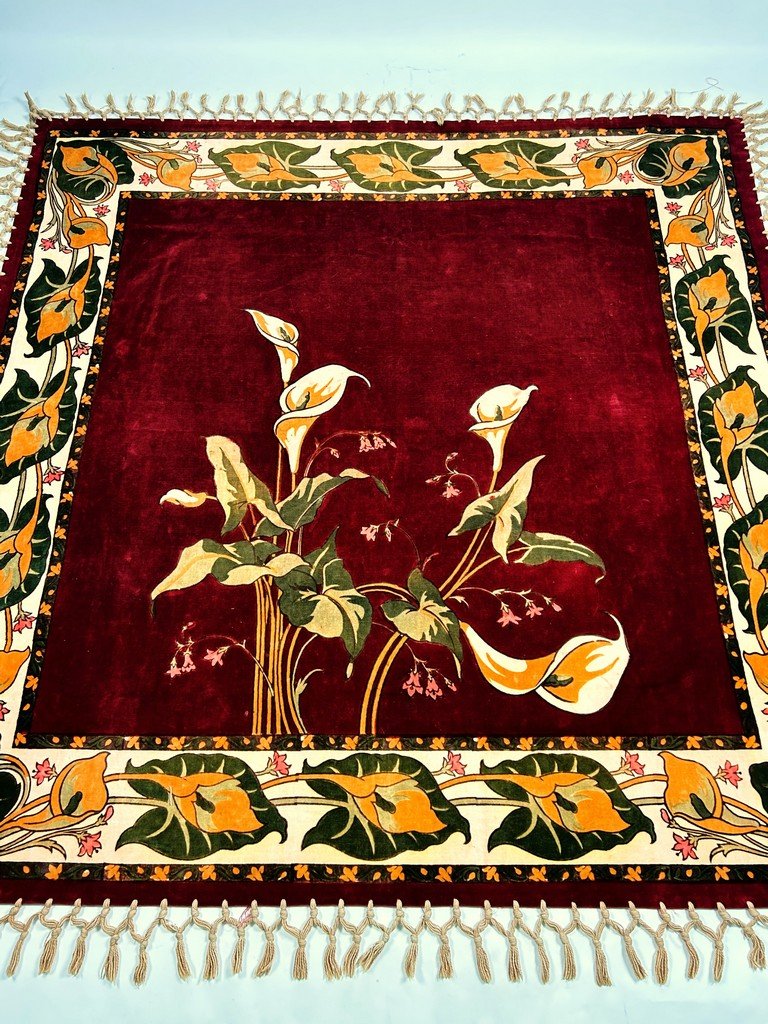 Art Nouveau Velvet Tablecloth Printed With Arums - France, Circa 1900