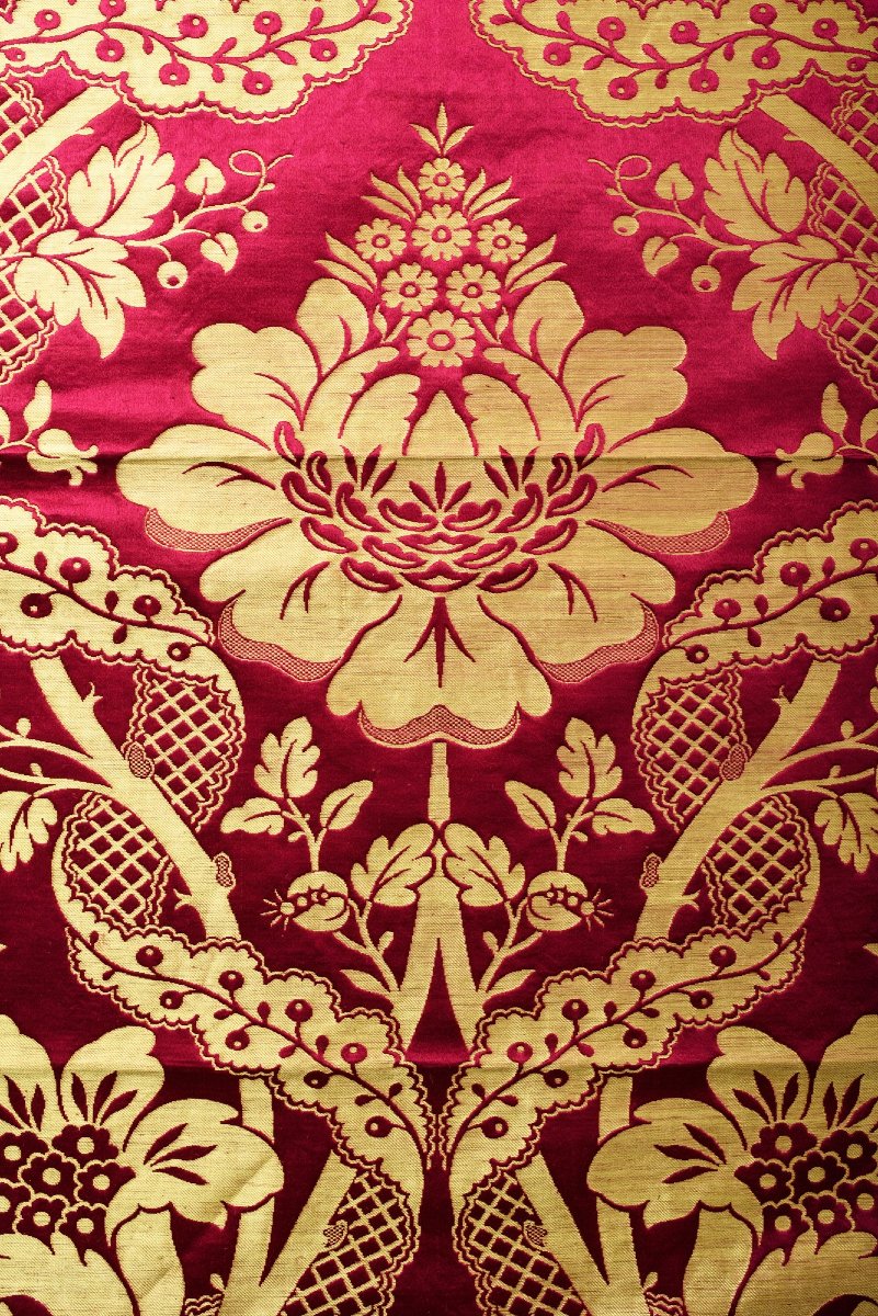Lampas With Large Cherry And Golden Yellow Motifs — Lyon Or Tours, Circa 1870-photo-2