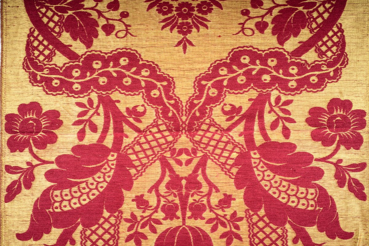 Lampas With Large Cherry And Golden Yellow Motifs — Lyon Or Tours, Circa 1870-photo-3