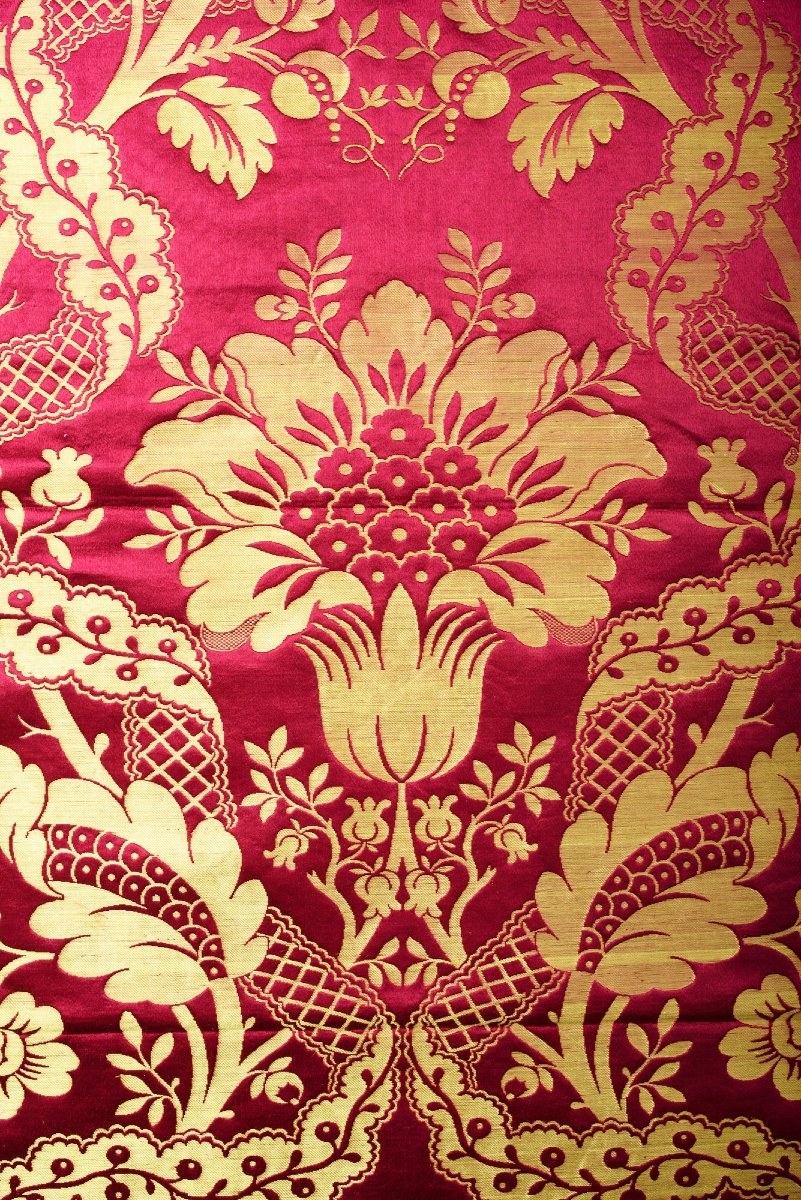 Lampas With Large Cherry And Golden Yellow Motifs — Lyon Or Tours, Circa 1870-photo-1