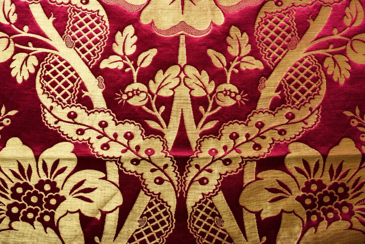 Lampas With Large Cherry And Golden Yellow Motifs — Lyon Or Tours, Circa 1870-photo-2