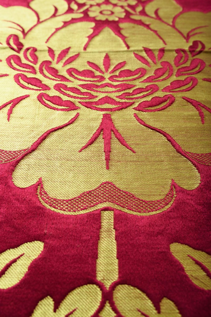 Lampas With Large Cherry And Golden Yellow Motifs — Lyon Or Tours, Circa 1870-photo-3