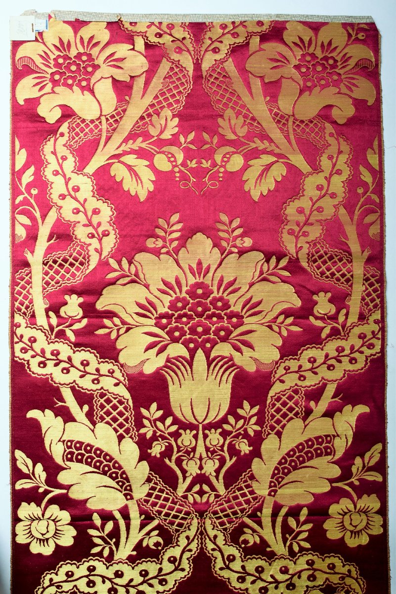 Lampas With Large Cherry And Golden Yellow Motifs — Lyon Or Tours, Circa 1870-photo-5