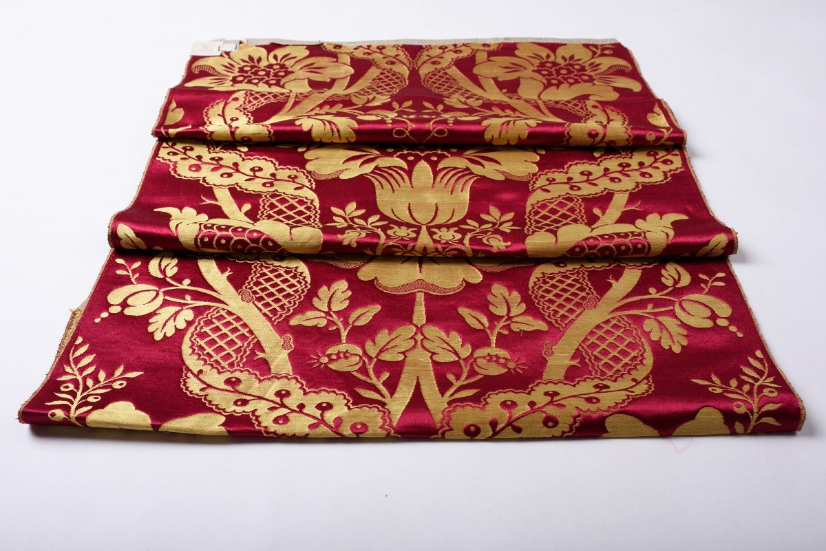 Lampas With Large Cherry And Golden Yellow Motifs — Lyon Or Tours, Circa 1870-photo-6