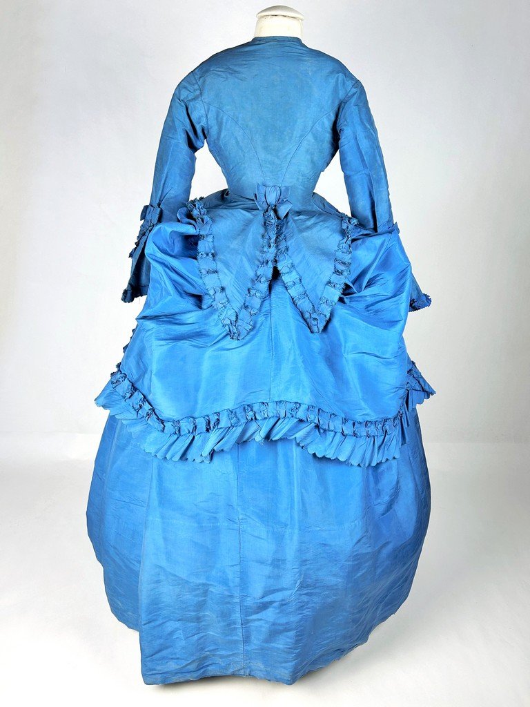 Polish-style Visiting Dress In Blue Silk Taffeta By Raymond Et Falbalas - France, Circa 1875-photo-2